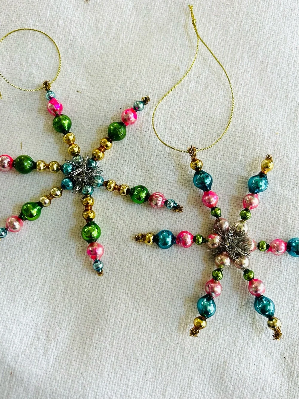 Vintage repurposed mercury, glass bead flowers holiday Christmas ornaments